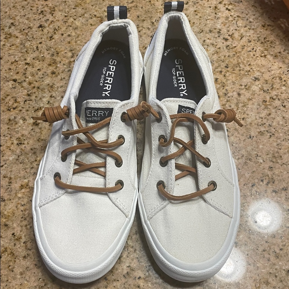 Sperry Topsiders Cream Canvas with Tan Leather Laces - Like New! Size 7 - Picture 12 of 12